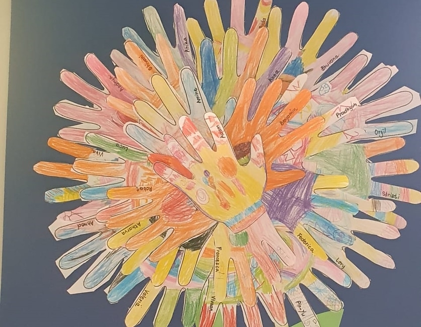 art work of students, hands